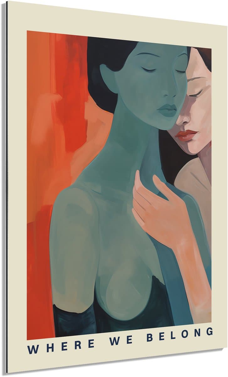 Belong gezicht turquoise - Schilderij 100x150 cm - Wanddecoratie op Aluminium Dibond - Aluminium Wandpaneel