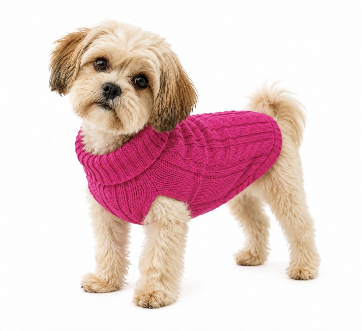 Honden Trui Gebreid Fuchsia - Maat 3XL – Warme Puppy & Kleine Hond Trui – Zachte Kabel Knit Sweater voor Herfst & Winter – Fuchsia Roze