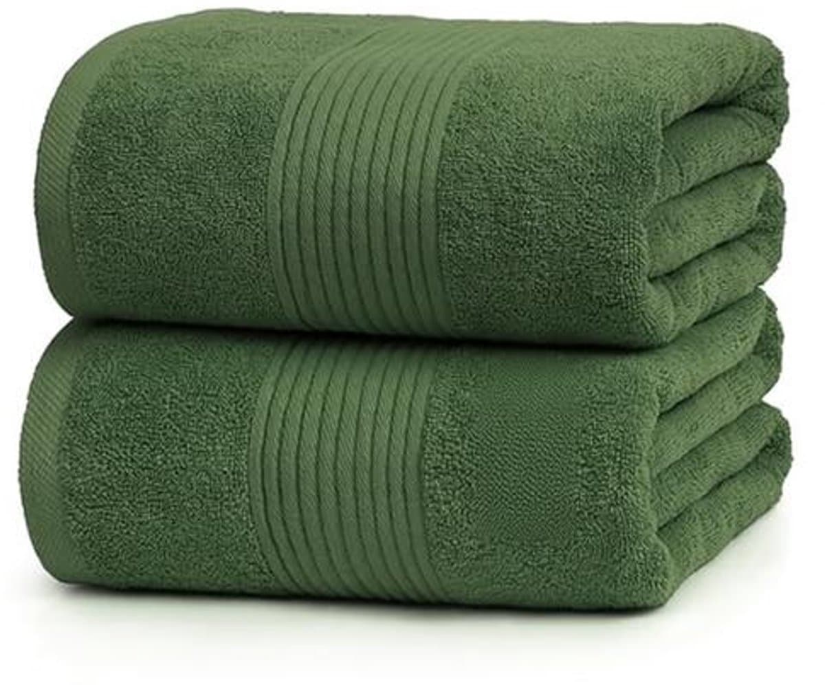 BILMU 2 Stuks Badhanddoeken 100x150 cm Set - 100% Katoen 500 g/m2 - Zachte Sneldrogende Grote Handdoeken - Groen