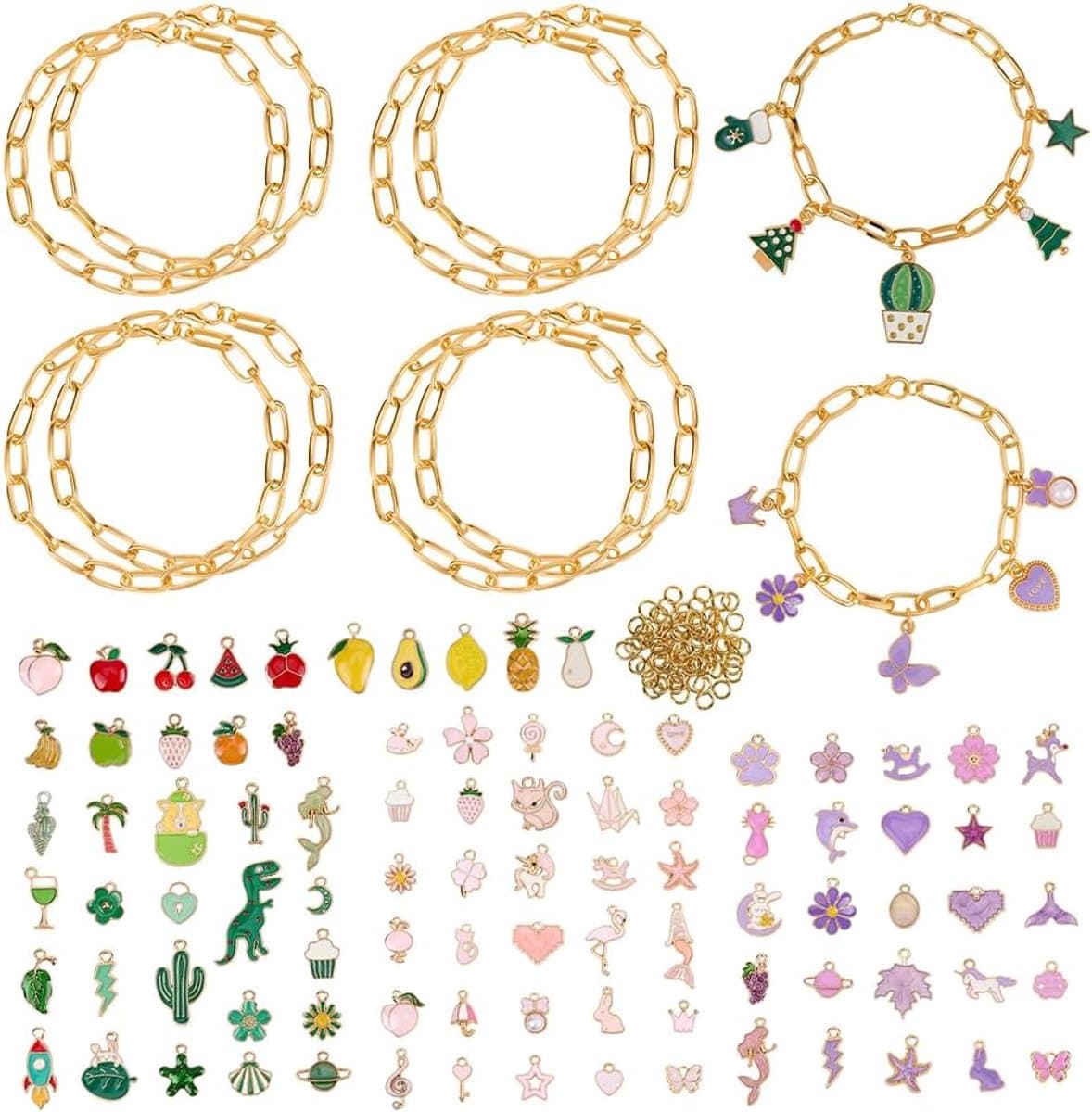 1 doos 213 stuks ketting armband maken kit sieraden maken kit bedels met messing ringetjes bloem fruit dieren diverse legering emaille vormige charme bulk set voor sieraden maken