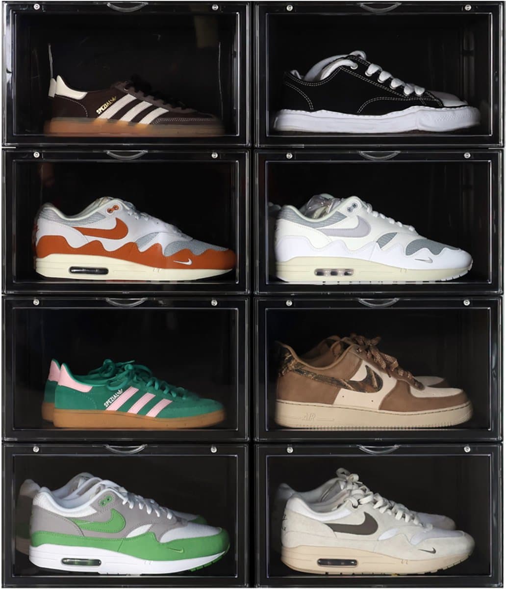 Sneakerbox Zwart 36x28x21,5 cm - 8 Stuks - Premium Stapelbare Opbergbox - Sneakerstack®