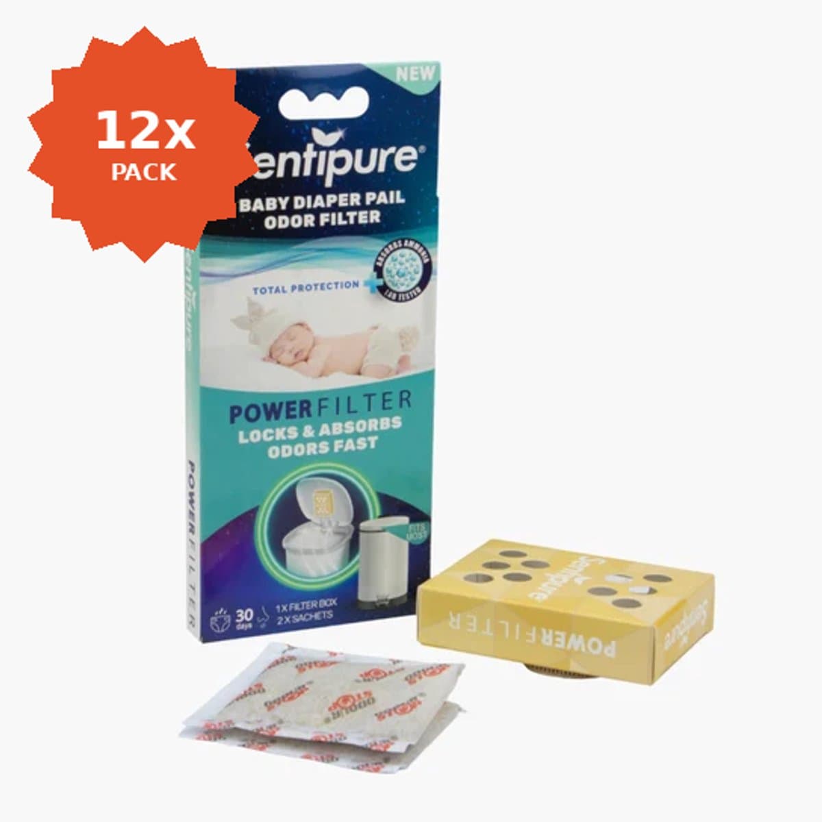Sentipure Powerfilters voor Luieremmer 12 x 1 stuks - 30 dagen werking per stuk - Absorbeert nare luchtjes