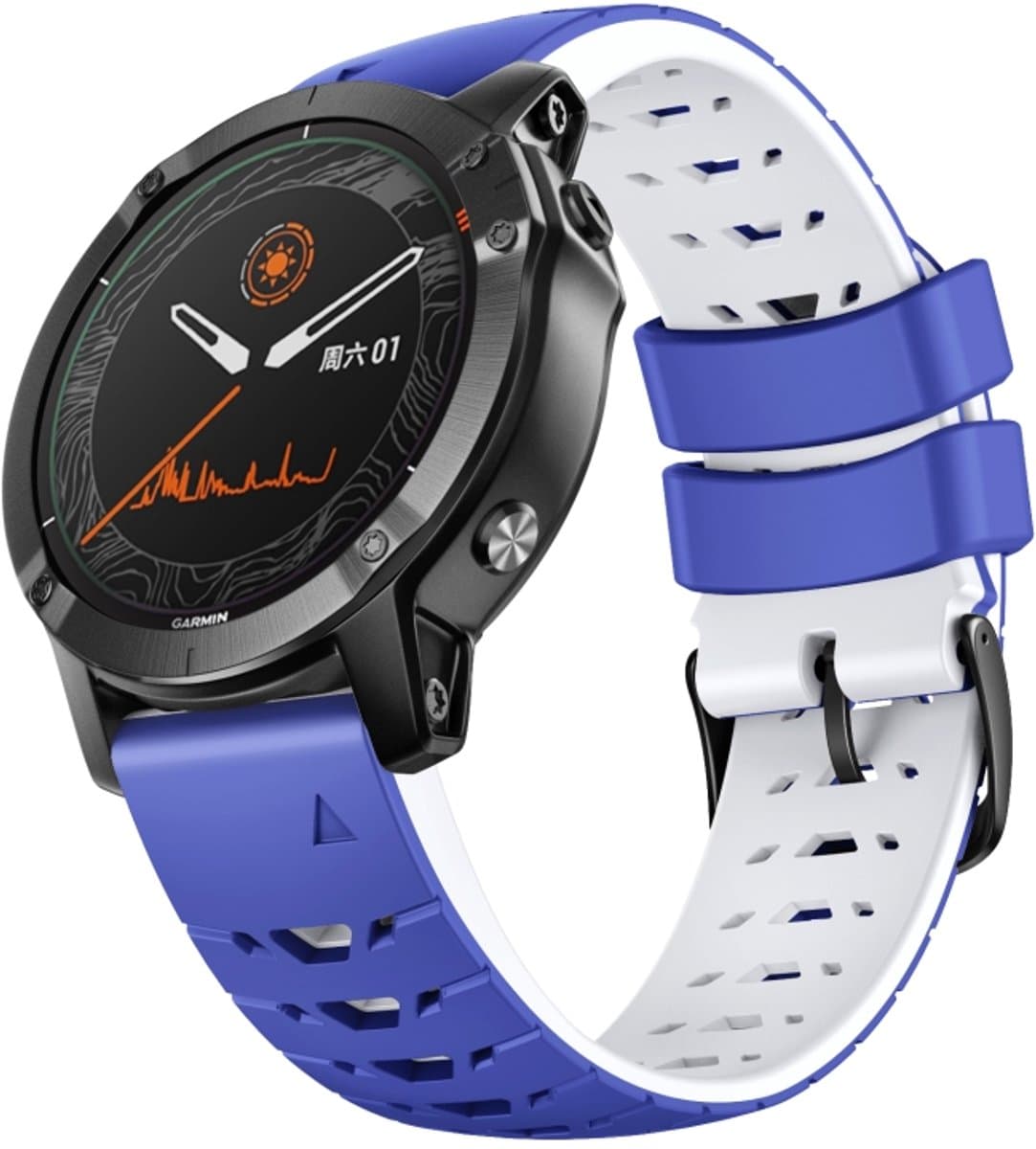 Voor Garmin Fenix 7 22 mm trapeziumvormige siliconen horlogeband met snelsluiting (donkerblauw wit)