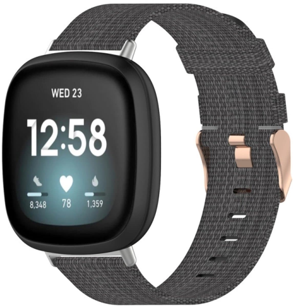 Voor Fitbit Versa 4 / Sense 2 Universele nylon geweven canvas horlogeband (donkergrijs)