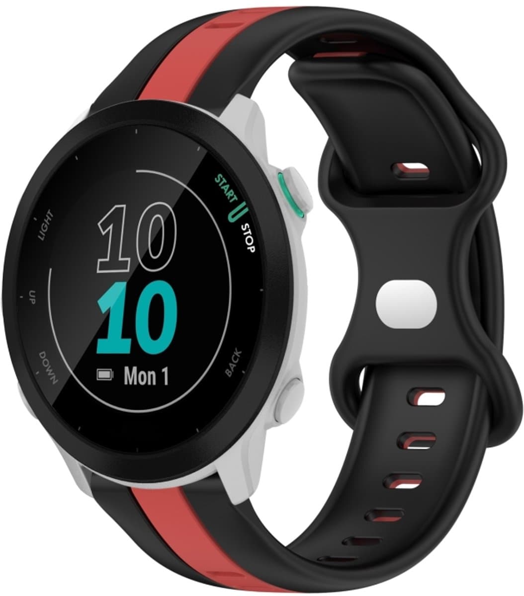 For Garmin Forerunner 55 20mm Butterfly Buckle Two-Color Silicone Watch Band(Black+Red)