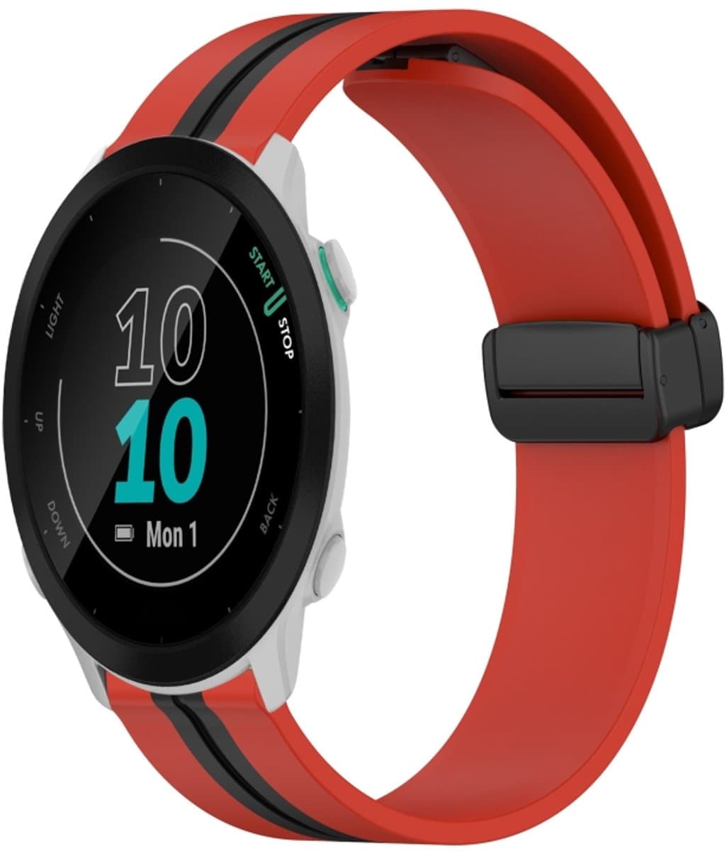 Voor Garmin Forerunner 55 20mm opvouwbare magnetische sluiting siliconen horlogeband (rood + zwart)