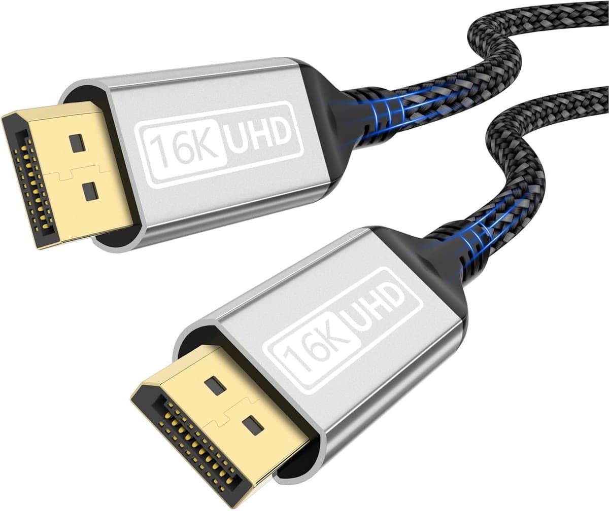 SnelShoppen - 16K DisplayPort 2.1 Kabel 1m - DP Kabel 16K@60Hz 10K@60Hz 8K@120Hz 4K@240Hz 165Hz 144Hz - 80Gbps met HDR, FreeSync, G-Sync, DSC 1.2a, HD