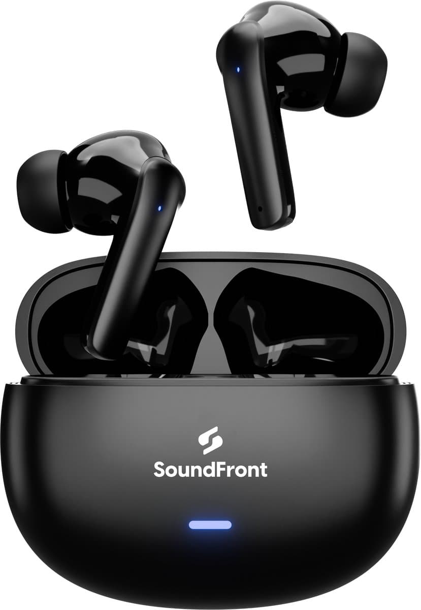 Soundfront Ultimate Draadloze Oordopjes - Bluetooth Oortjes - 26dB Active Noise Cancelling - Oortjes draadloos - Sport oordopjes - Geschikt voor Smartphones & Laptops - Zwart