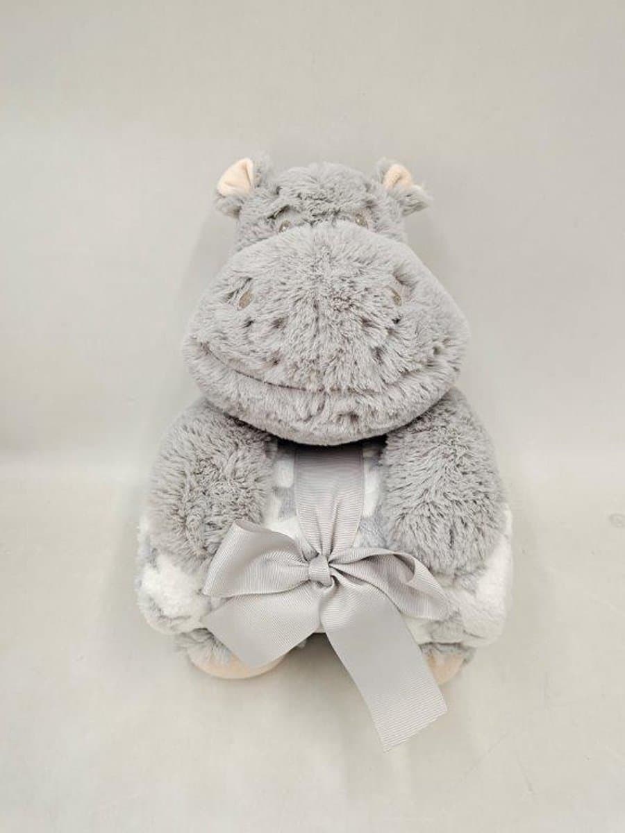 La Galleria - Babygeschenkset Nijlpaard Knuffel (30cm) met opgerold dekentje (100x80cm)