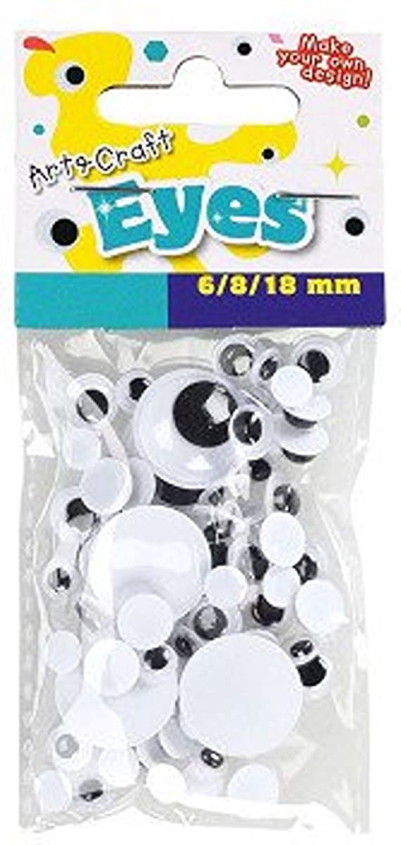 Set Wiebeloogjes 3 verschillende maten 6/8/18 MM +/- 60 stuks - Knutseloogjes Zelfklevend
