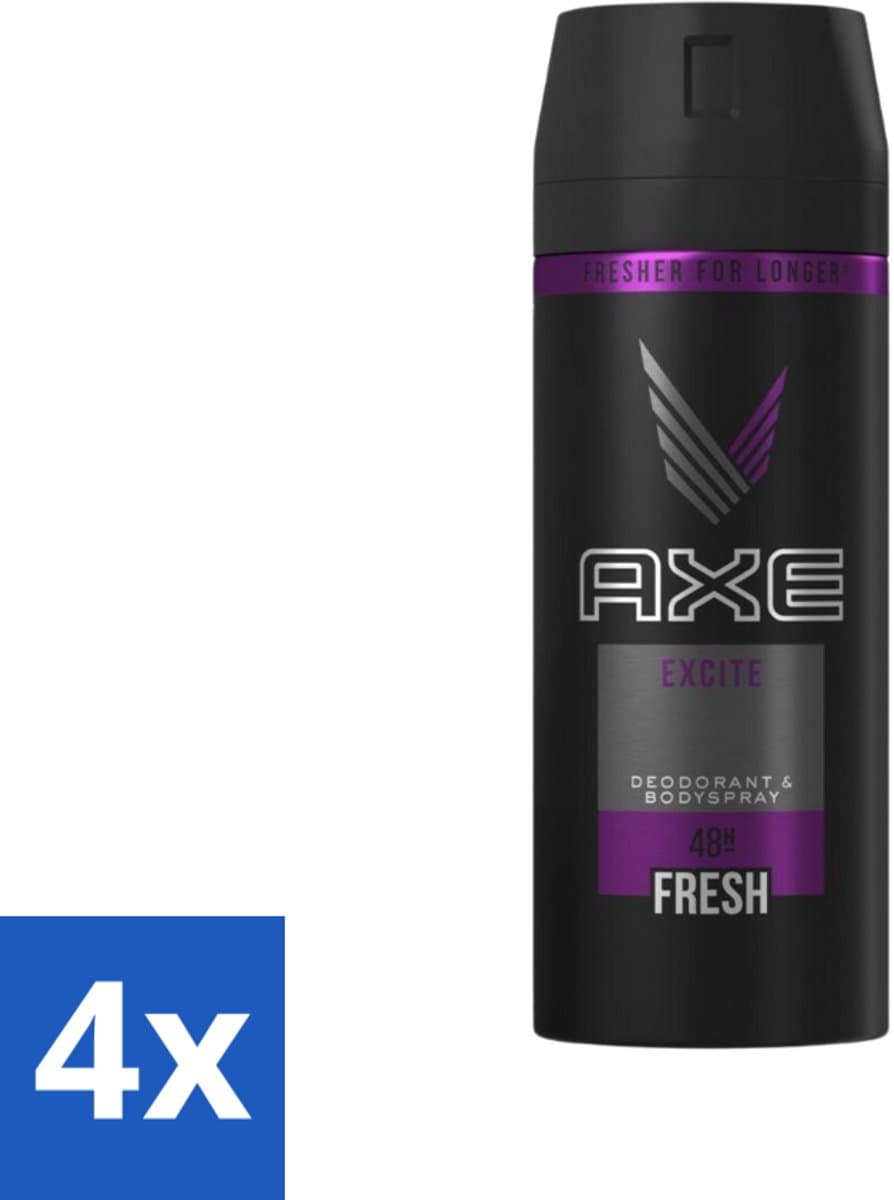 Axe - Deodorant Bodyspray - 48hrs Fresh - Excite - 150 ml - Voordeelverpakking - 4 stuks