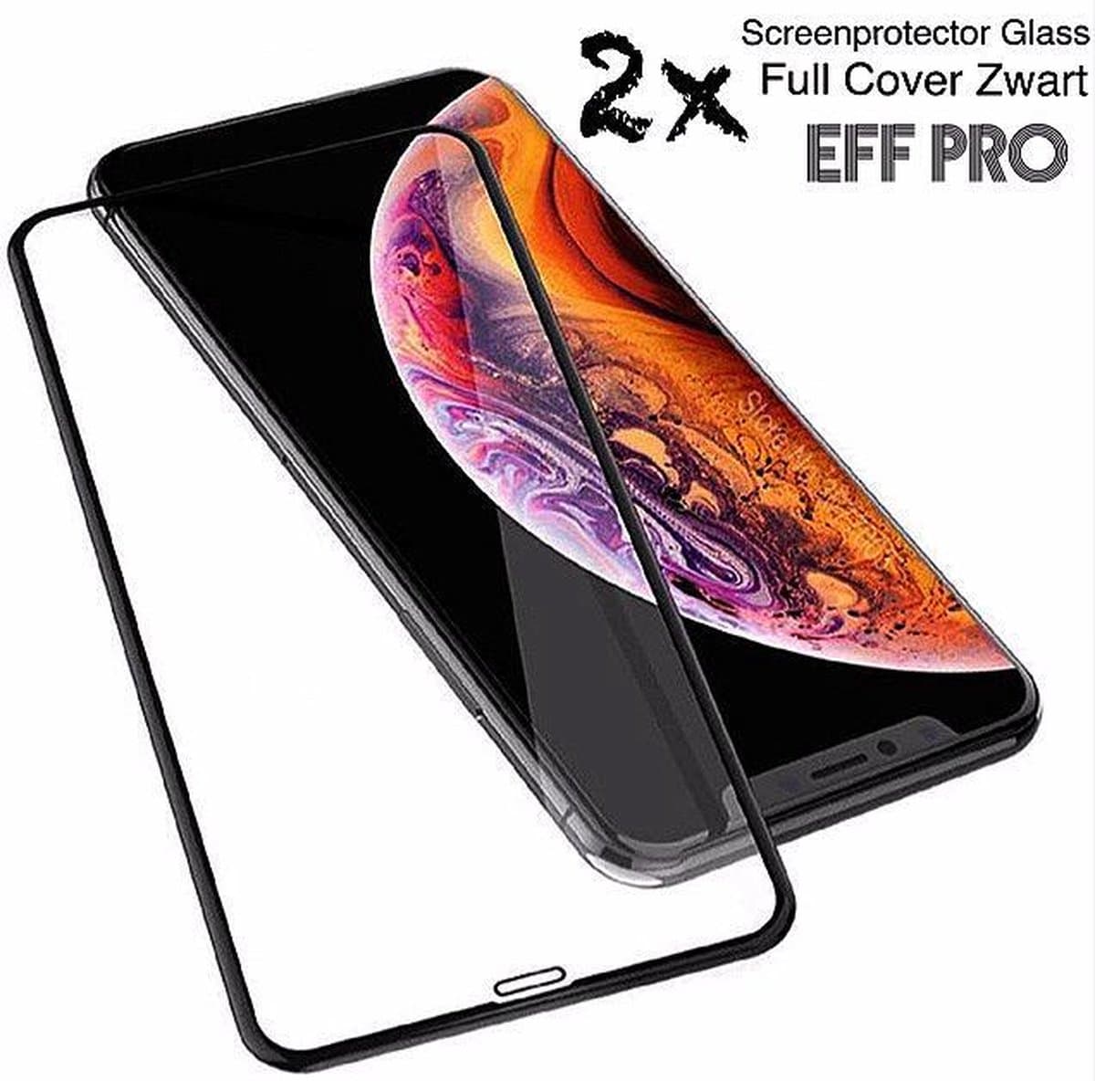 iPhone 11 Pro / XS / X Screenprotector Glazen Gehard Full Screen Cover Zwart Volledig Beeld - Tempered Glass 2x - Eff Pro