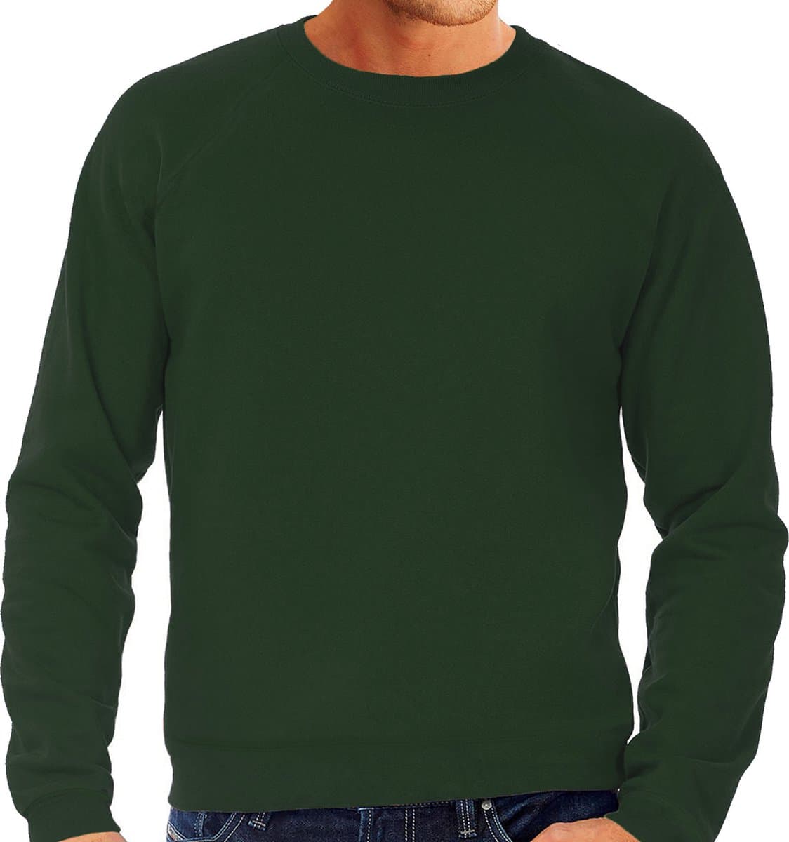 Fruit of the Loom sweater / sweatshirt - groen - trui met raglan mouwen - ronde hals - heren - basic sweaters - katoen L