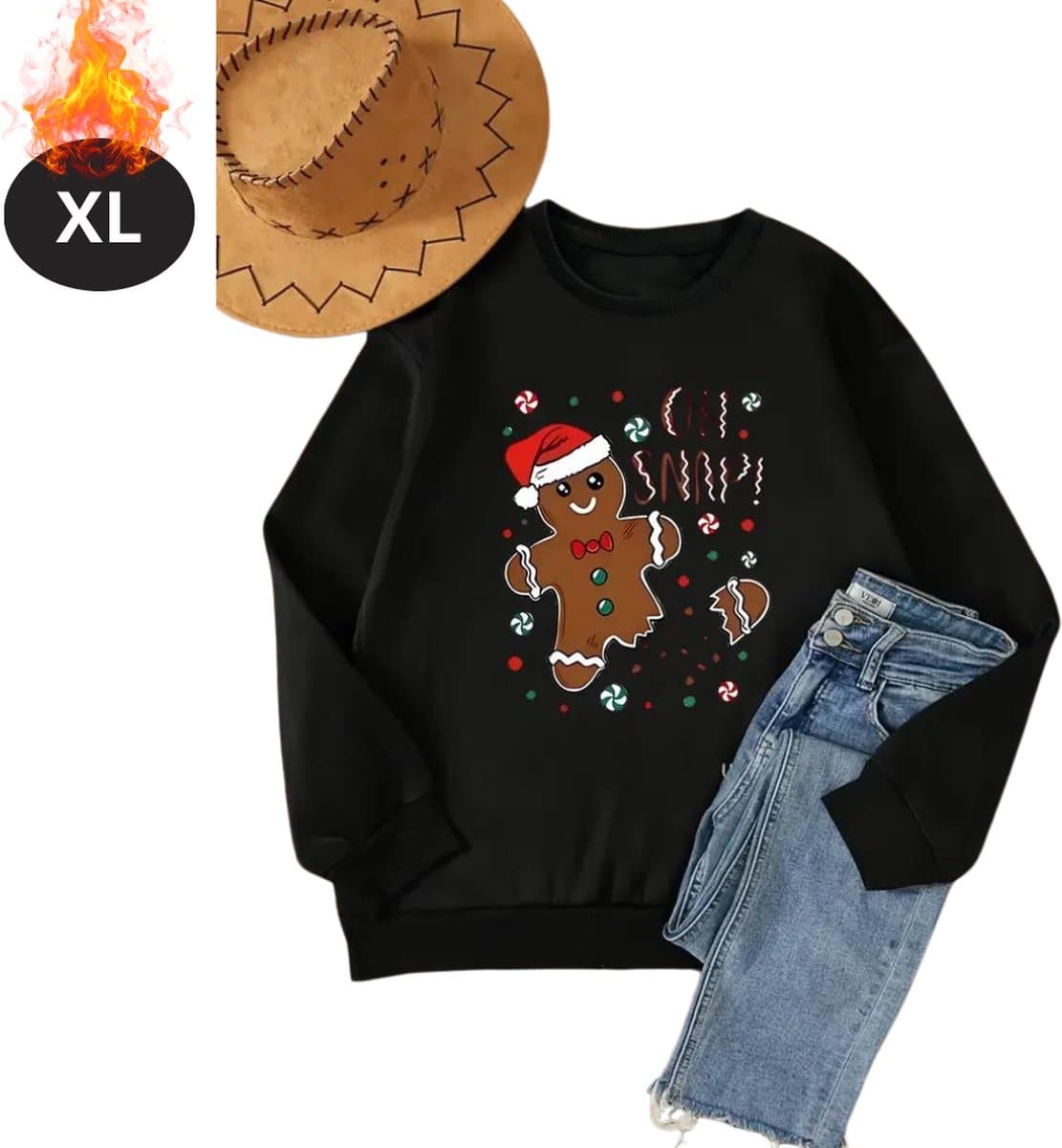 Nivard Kersttrui - Dames - Foute Kersttrui - Christmas Sweater - Cartoonprint - Kerst Sweater - Christmas Jumper - Pyjama - Zwart - XL