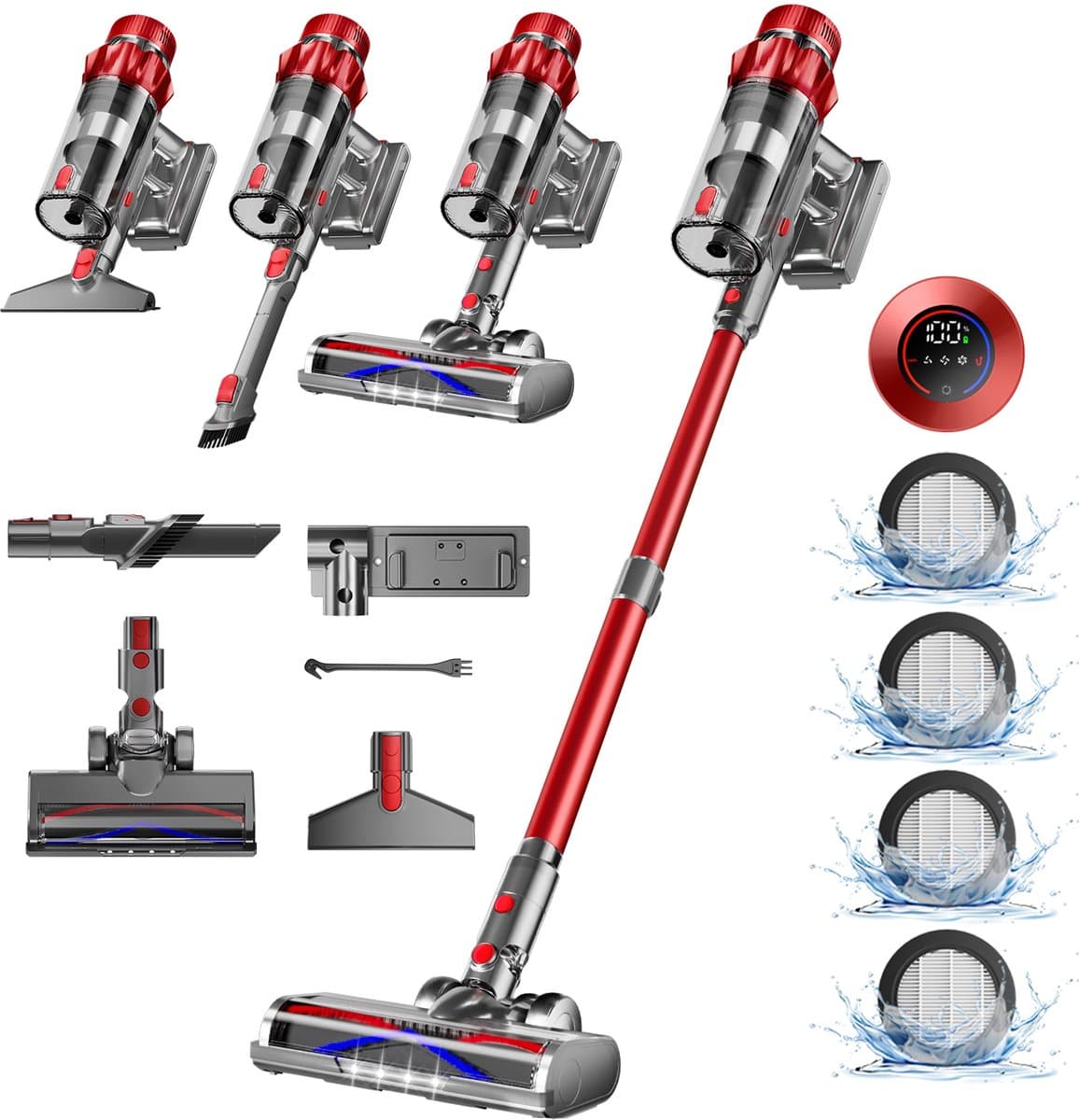 Elekiatech - Steelstofzuiger Draadloos - 70000Pa - 70 Min - 2200 mAh Accu - Rood
