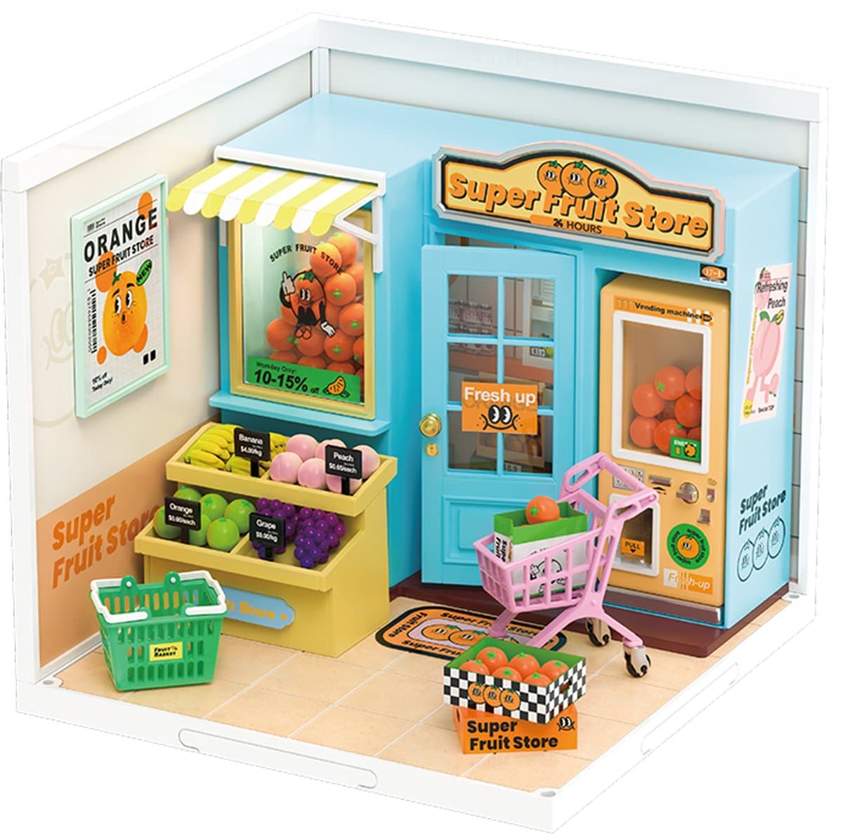 Robotime, DIY Huisje Super Store Daily VC Fruit Store, DW003, 16,3x16,3x15,2cm
