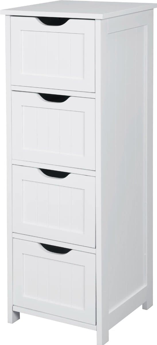 Badkamerkast Modern - Badkamerkasten Hoog 4 Lades - Kolomkast Badkamer 30 x 30 x 82 cm - Kolomkast Staand Wit