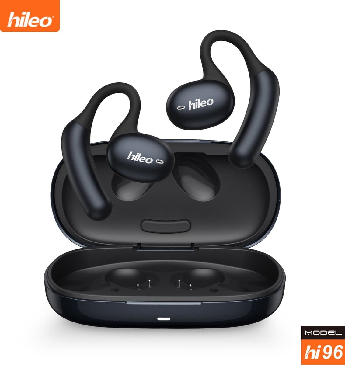 hileo hi96 - Draadloze Oordopjes met Oplaadcase – Zwart - Sport - Open-Ear comfort - Bluetooth V5.4 oordopjes – Draadloze oortjes – Geschikt voor IOS/Android