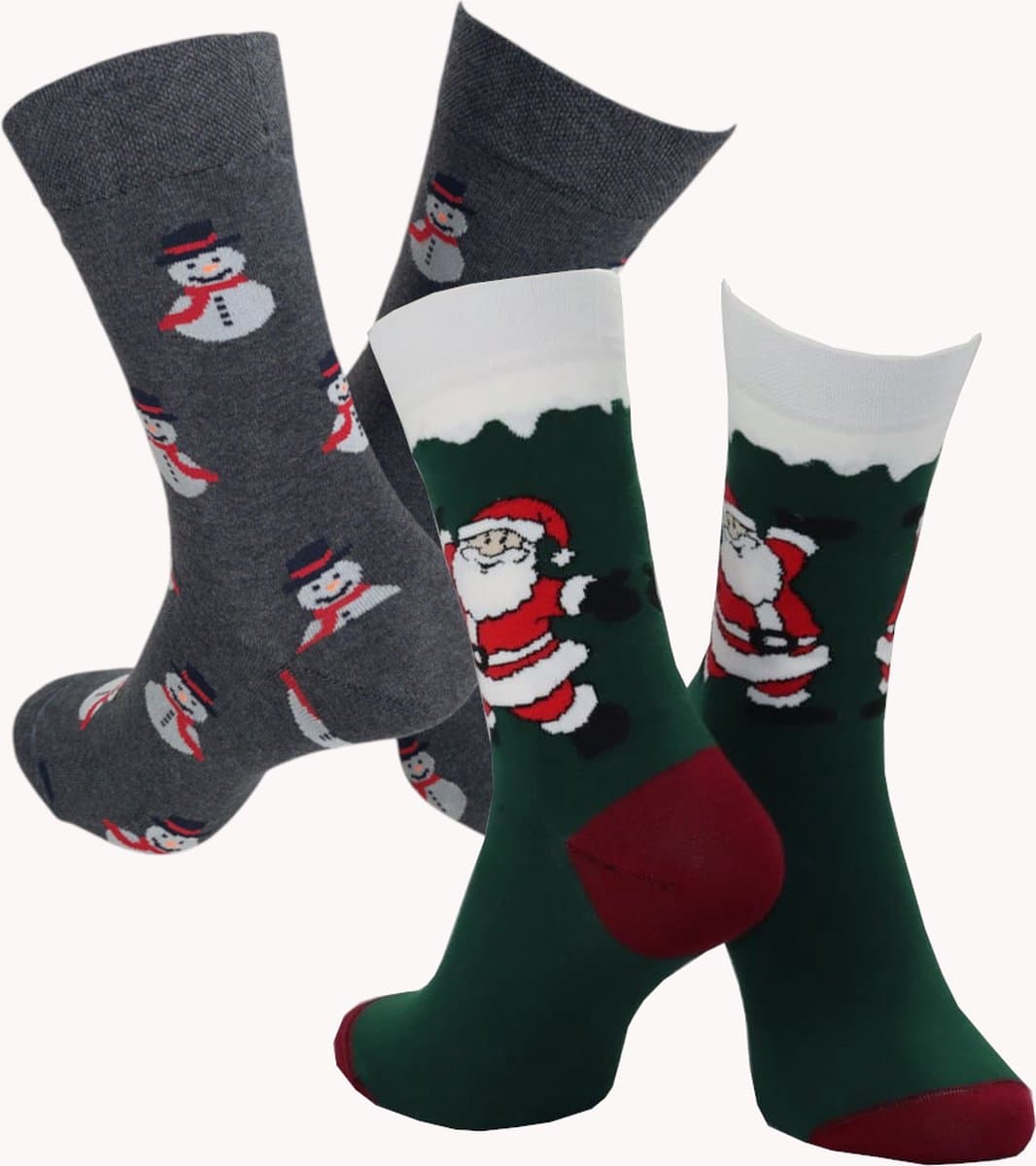 WeirdoSox kerstsokken - 2 paar - Kerstman groen en Sneeuwpop grijs - Dames en Heren - Zonder voelbare teennaad - Maat 39-42