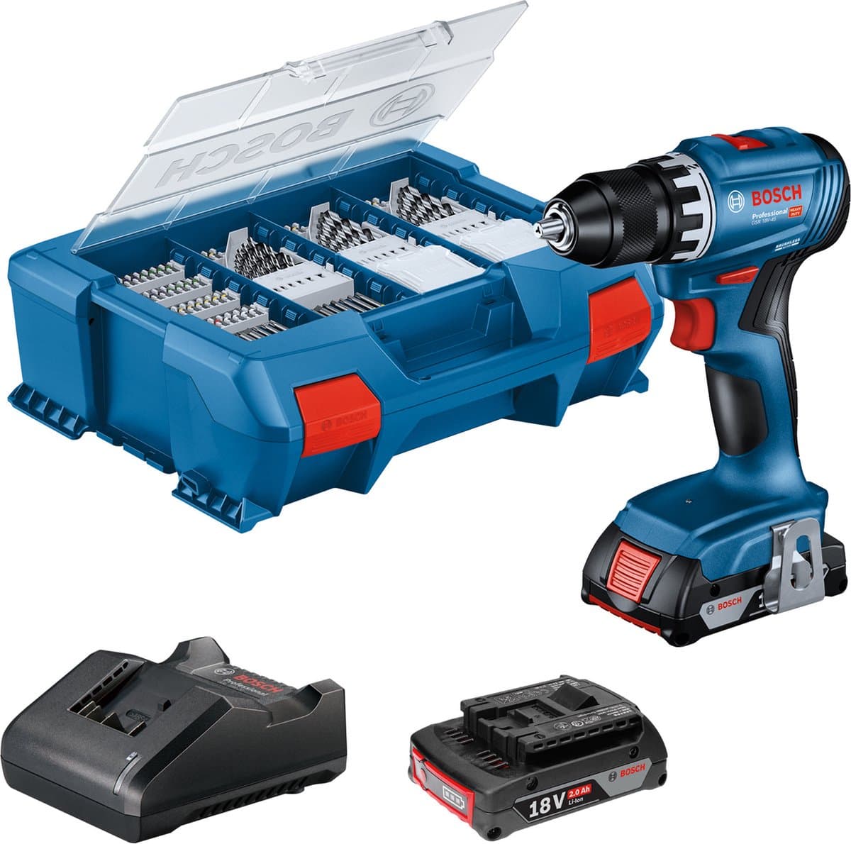 Bosch GSR 18V-45 boorhamer - 2x 2,0 Ah, zwart/blauw