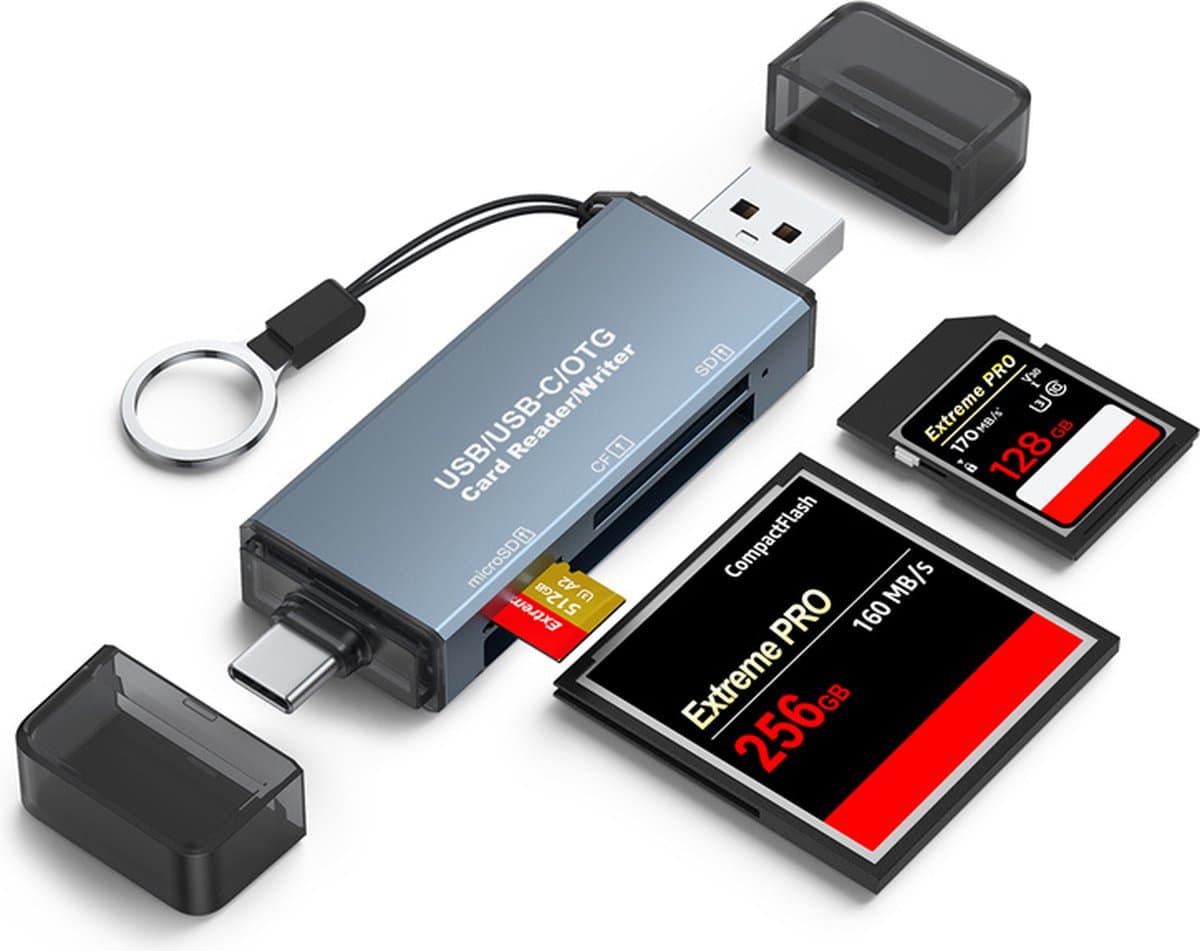 NÖRDIC USB C naar USB A Kaartlezer - CF, SD, MicroSD - Geschikt voor Laptop, Tablet, Smartphone, PC & Gameconsoles