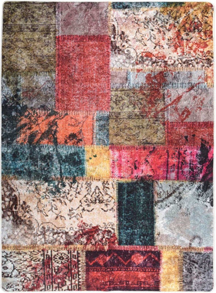 vidaXL Wasbare Fluwelen Tapijt - Patchwork, 120 x 180 cm, Multikleur
