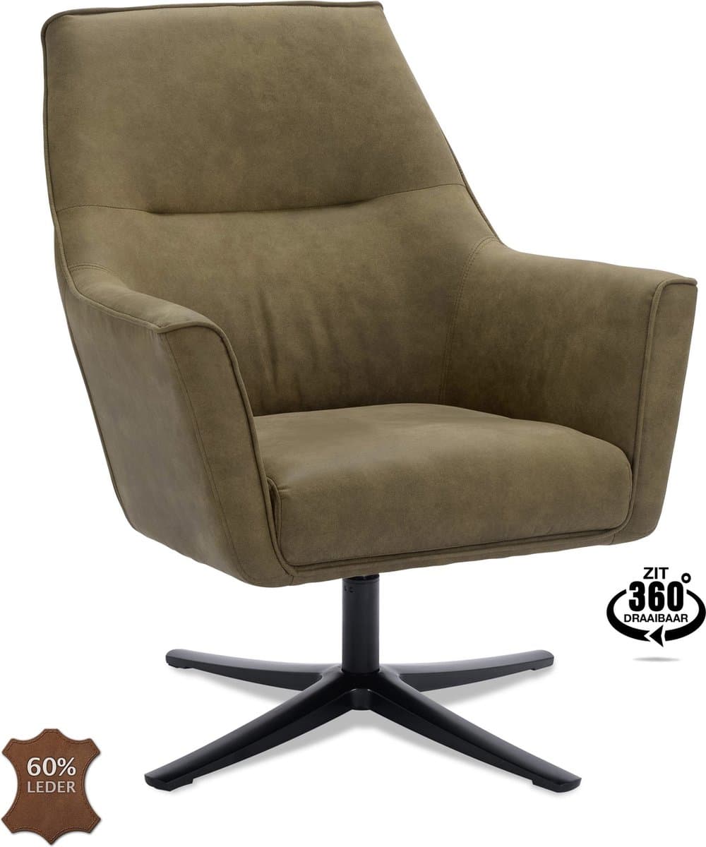 Icon Living - Fauteuil Bodi - Draaivoet zwart - Microleder Bull Moss