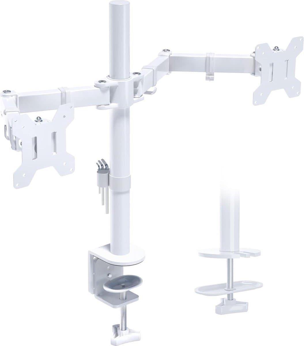 Hoogte Verstelbare Witte Dual Monitor Arm voor 13-27 Inch Schermen - Draaibaar, Kantelbaar - Tot 10 kg per Arm - VESA 75/100