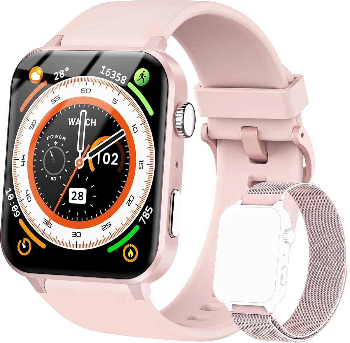 Multifunctioneel Smartwatch - Met Extra Horlogeband- Bellen/Opnemen - Kunstmatige Intelligentie Stem - 1.85'' Fitnesstracker met SpO2 - Hartslagmeter - Slaapmonitor - Fitnesstracker 100+ Sportmodi - Calorieënteller - Smartwatches voor Android en iOS