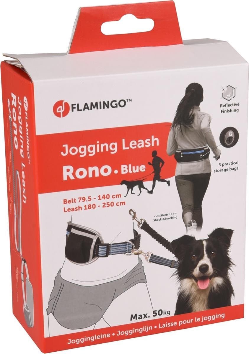Flamingo hardloopriem hond – heupriem hond – jogginglijn hond met opbergvak – verstelbare hondenlijn Rono Blauw