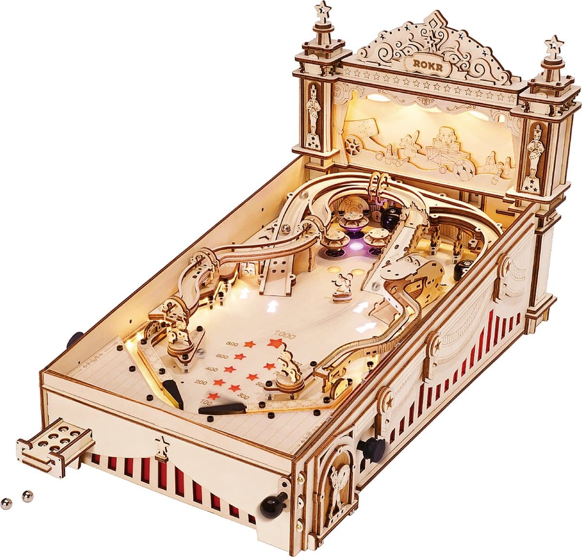 Robotime ROKR flipperkast 3D-houten puzzelbouwset 27,5 x 27,5 x 47,5 cm - 1 stuk,Wooninrichting, boekenkastdecoratie,Handgemaakte cadeaus voor volwassenen en tieners,Onderwijs speelgoed