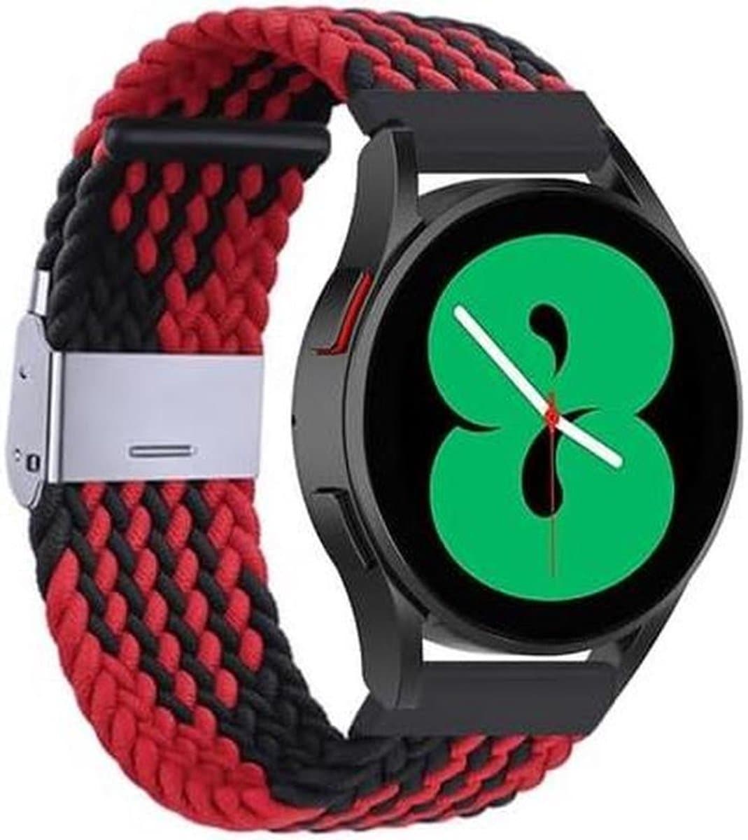 Nylon Gevlochten Band - Sport Polsband - Smartwatch Gebruik - Verstelbaar - 22mm - Rood Zwart