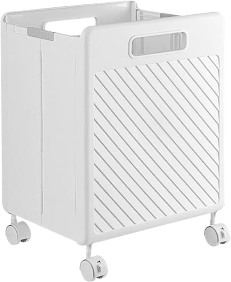 Wasmand met wieltjes - Opvouwbare mand - Huishoudelijk organiseren - Ruimtebesparend ontwerp - 45 x 34 x 7 cm - Wit