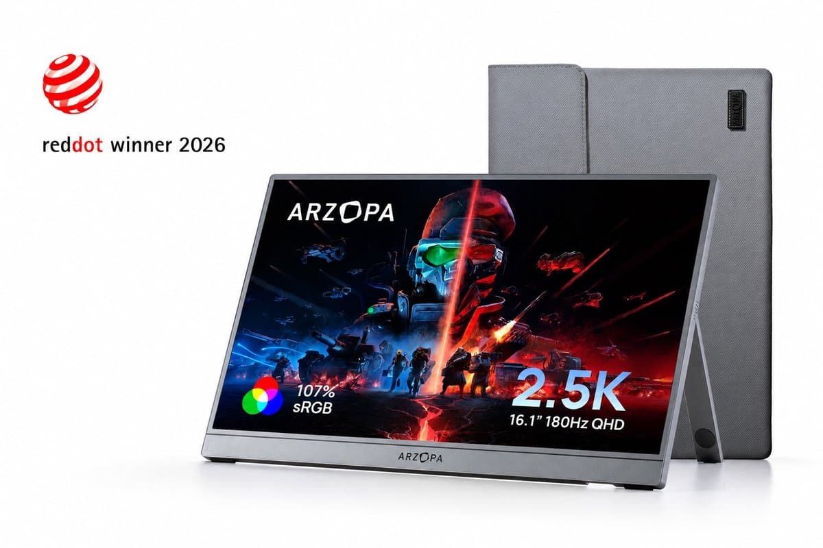 Arzopa Z3FC - Ultradun 2.5K Draagbare Monitor 16 inch – 180hz Gaming - Reisbundel met Beschermhoes – USB-C & Mini HDMI – Ingebouwde Kickstand – Voor Laptop, Mac & Smartphone & Switch