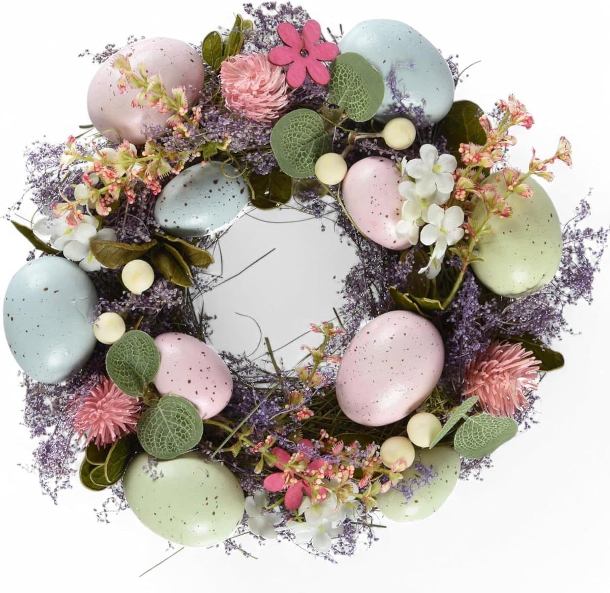 Paaskrans met bloemen - Lentekrans decoratie - Feestelijke huisdecoratie - Jaarlijks herbruikbaar - 23 cm diameter - Pastel magie