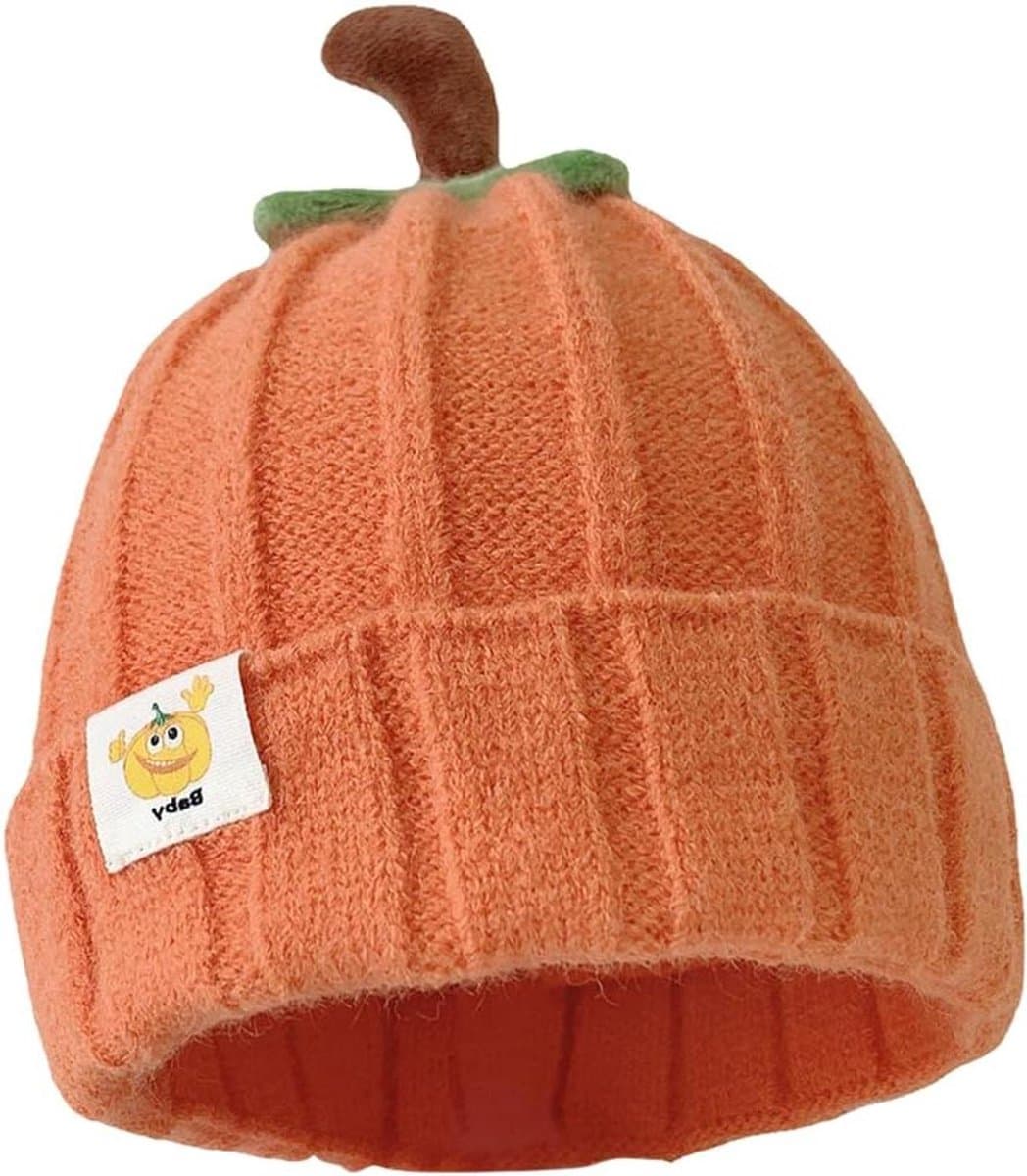 Baby Pompoen Muts - Kinder Muts - Halloween Foto's - Handgebreid Design - 20.3 x 20.1 cm - Oranje