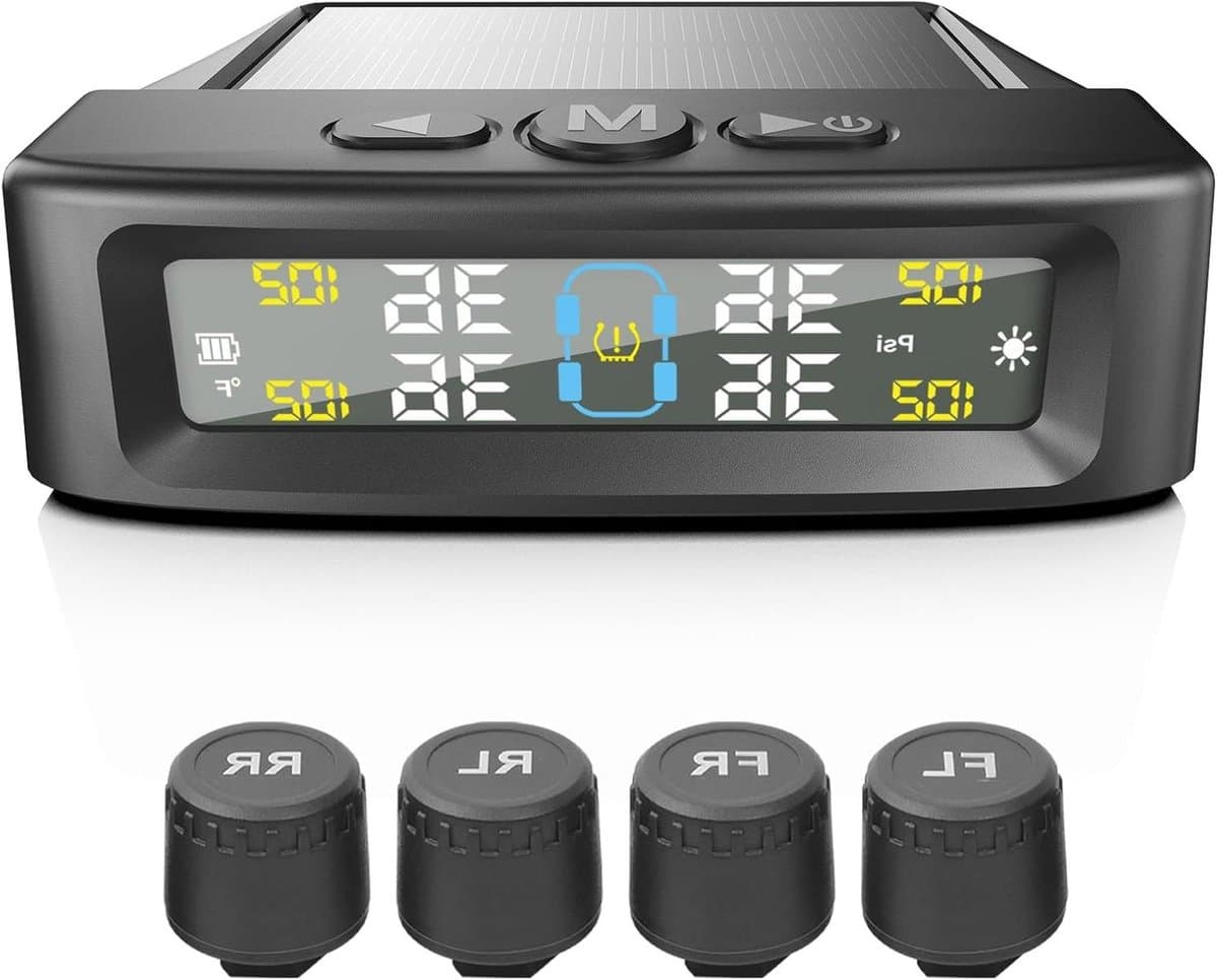 Bandenspanningscontrolesysteem - Bandenmonitor Systeem - Veilig Rijden - Zonne-energie Opladen - 4 Sensoren - Zwart