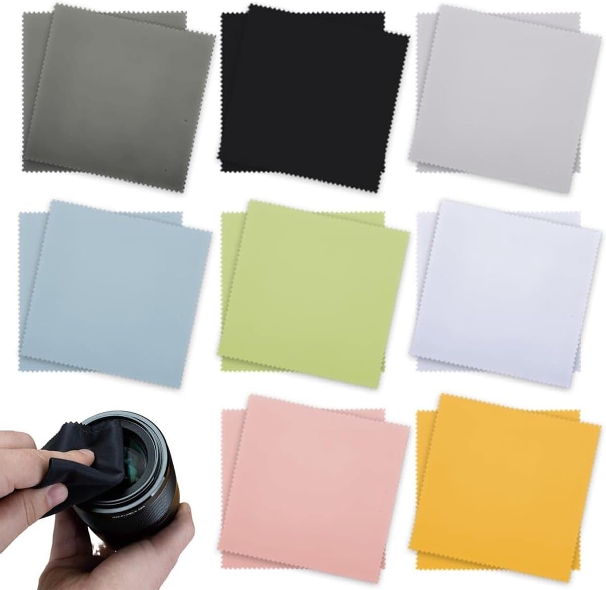 Microvezeldoeken voor het schoonmaken van brillen, camera's, tablets en telefoons - 16 stuks in diverse kleuren (13 cm x 13 cm)