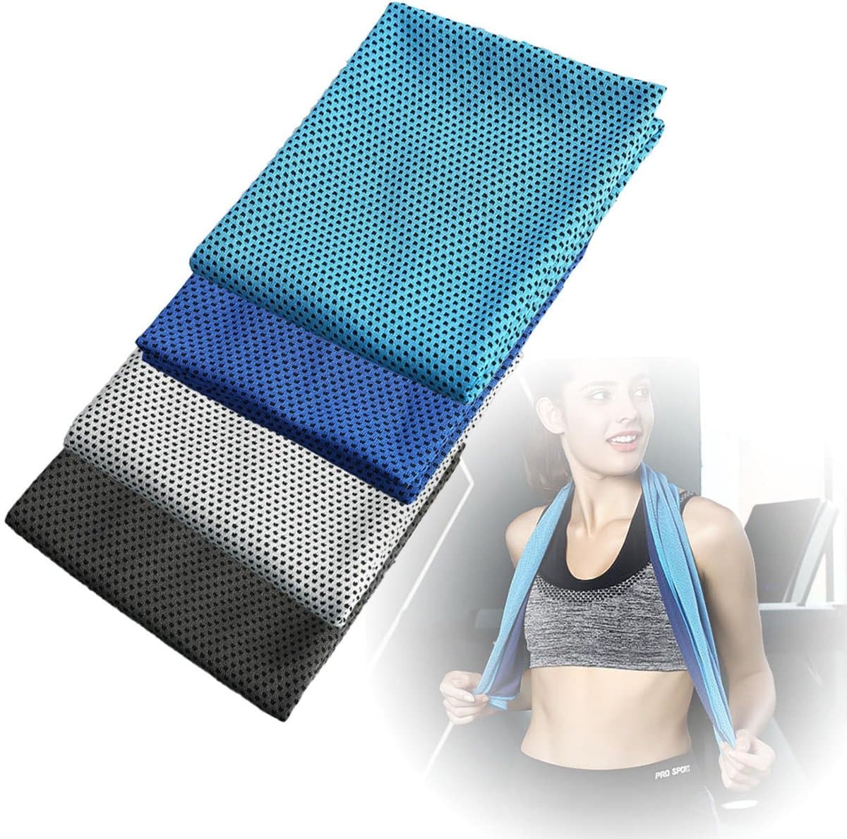 Dailygoods- Verkoelende Handdoek 4-delige Kleurenset - 30 x 100 cm - Ademend - Koelende Handdoek - Sport/Fitness/Yoga - Ultra-ademend Mesh-design - Koeldoek