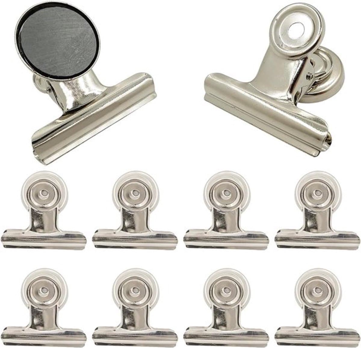 Set van 10 sterke magnetische metalen clips van 5 cm in zilver voor het eenvoudig bevestigen van foto's, notities en sleutels op koelkasten en whiteboards