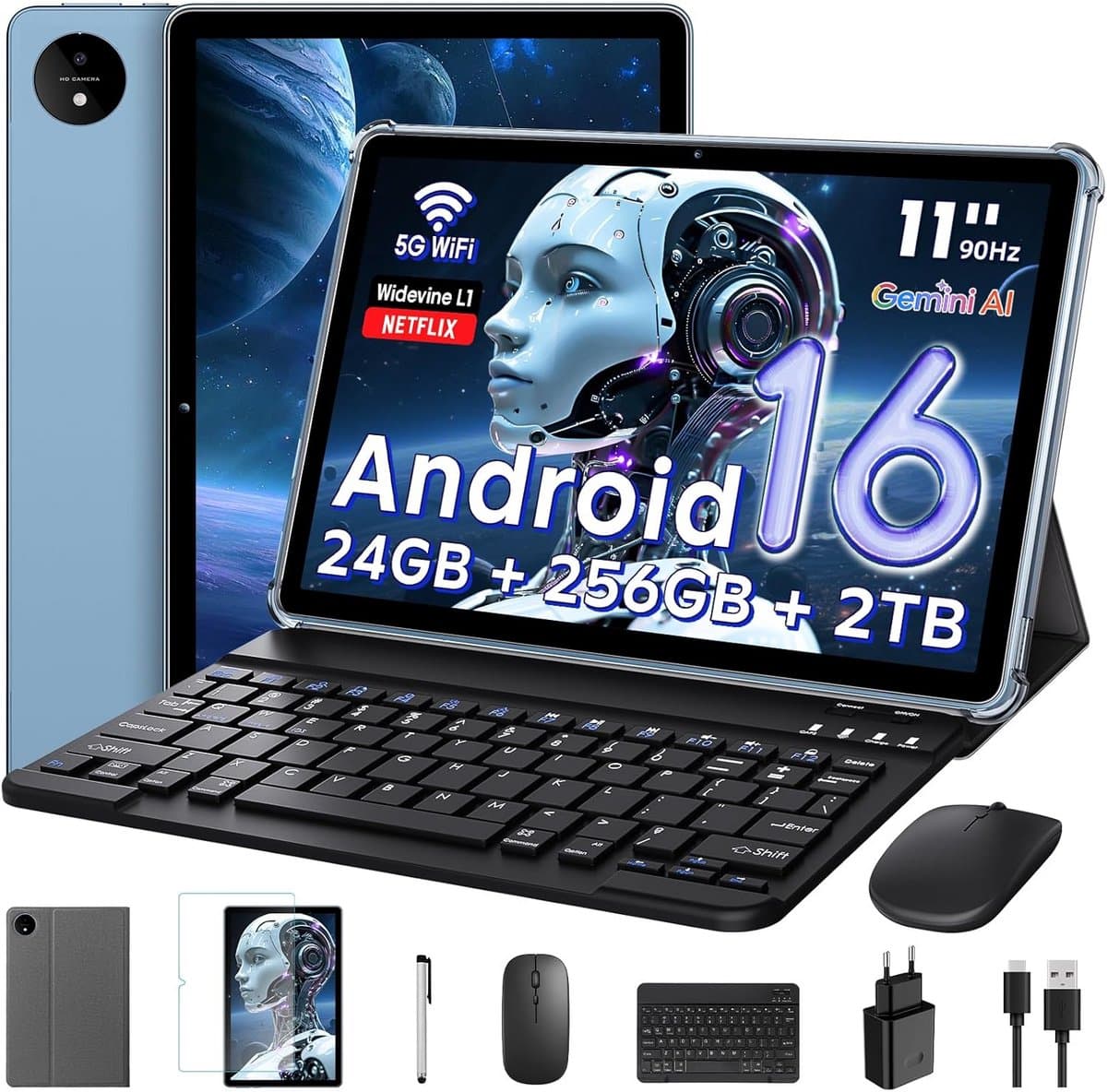 11 inch Android Tablet met 24GB RAM, 256GB Opslag en Gemini AI