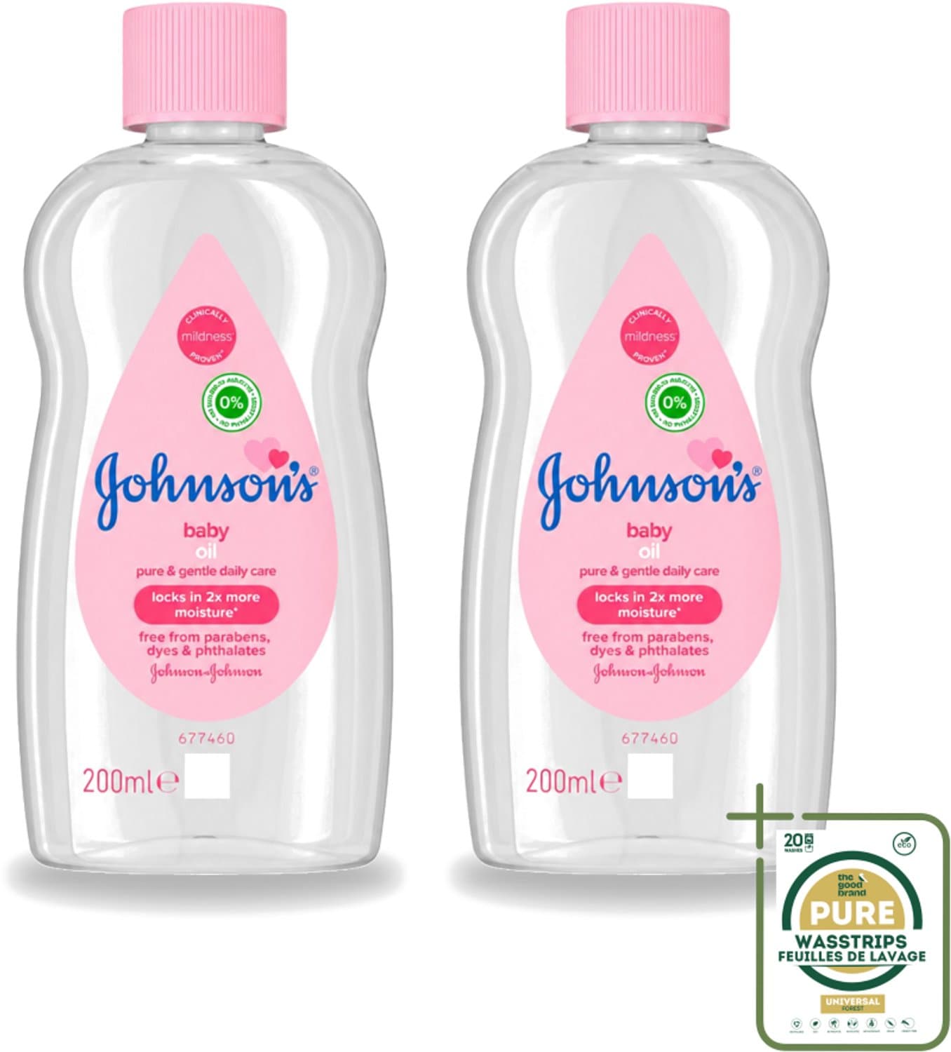 2 x Johnson's - Baby Olie - Puur & Zacht - 200 ml - Babyolie - Babyhuid Verzorging - Hydrateren Babyhuid - Zachte Babyhuid - Babyhuid Beschermen