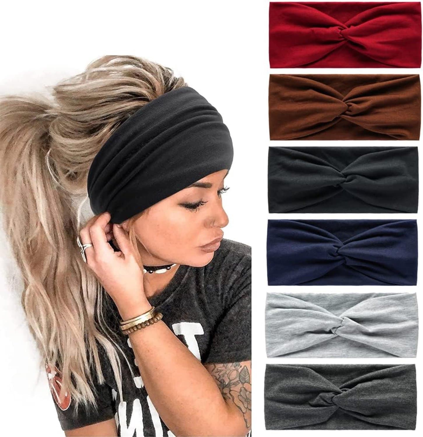 Wide Hair Band Scarves for Women Elastic Fabric Soft Boho Hair Band Flowers Wrap Head Bandanas for Women Yoga Sports - ShopVlot