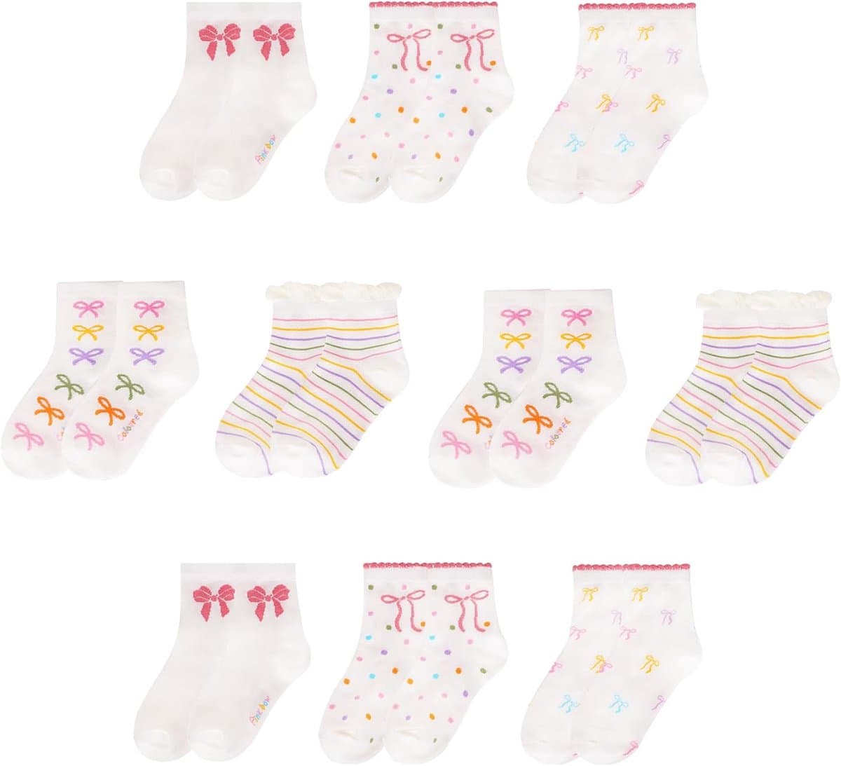 10 paar, schattige Frilly boog en strepen, patroon, grappige nieuwigheid, kinderen, crew wandelsokken, mode, dagelijkse sok