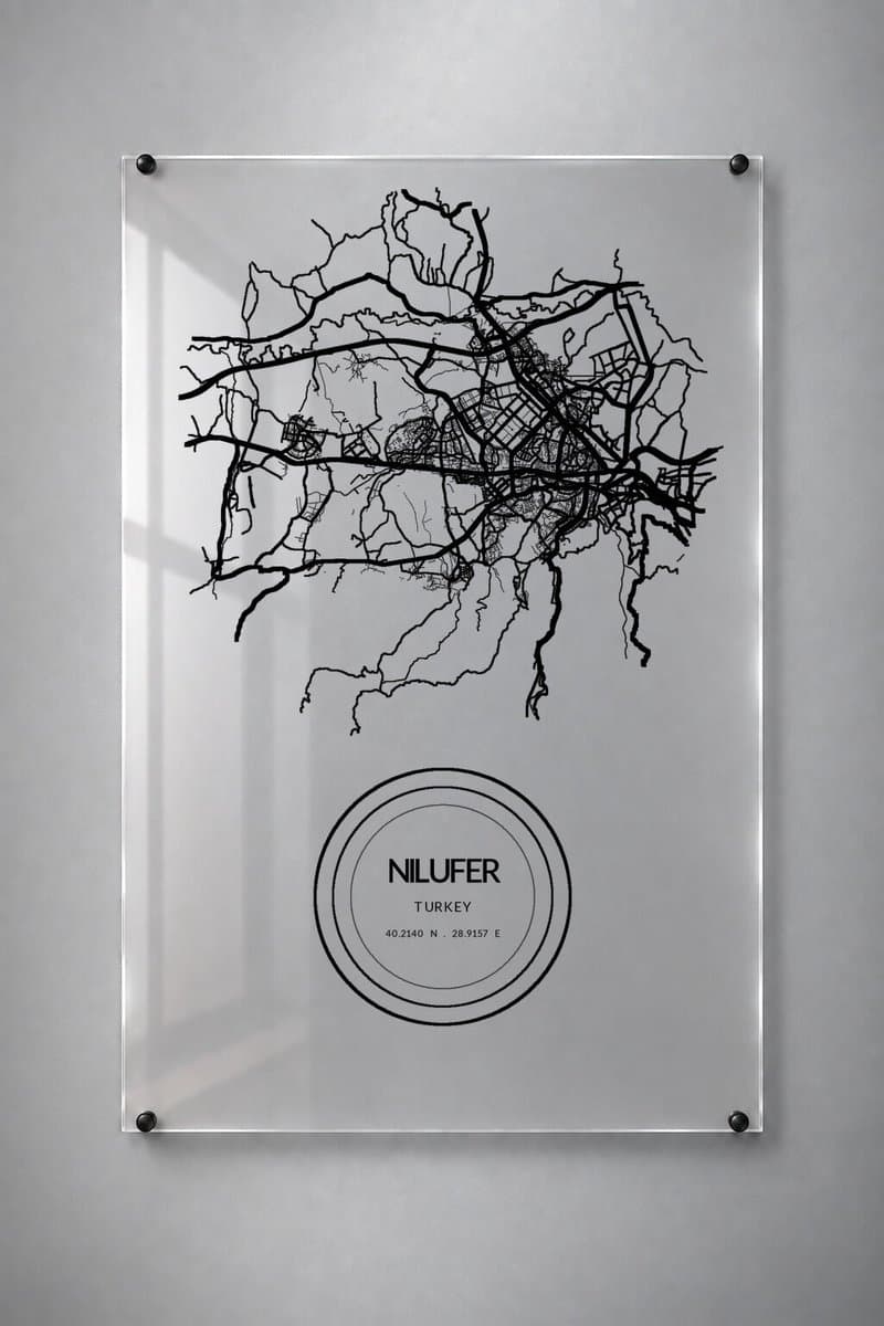 Stadskaart Nilüfer - Plexiglas 20x30 cm - Badge Seal