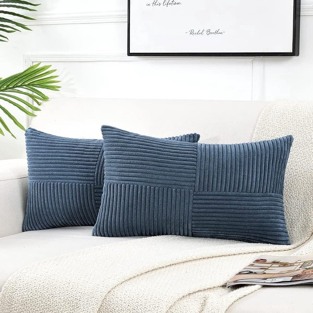 Stunq® Tweevoudige Kussenhoezen van Katoen Corduroy, Boho Stijl, 30 x 50 cm, Blauw