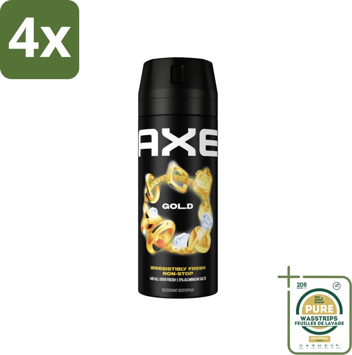Axe Deodorant Bodyspray Gold 150 ml - Voordeelverpakking - 4 stuks - Deodorant spray - 48 uur bescherming