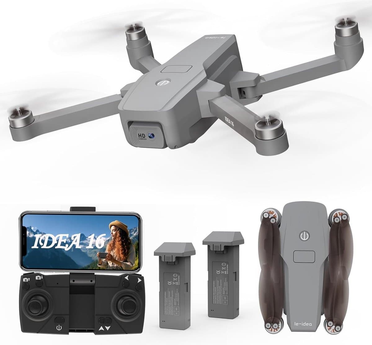 idea16 UAV Borstelloze motor drone met 2 camera's 40 km/u MAX windbestendig 4 niveau 5 GHz WIFI FPV drone met HD-camera RC Quadcopter Drone voor kinderen en volwassenen 2 accu's