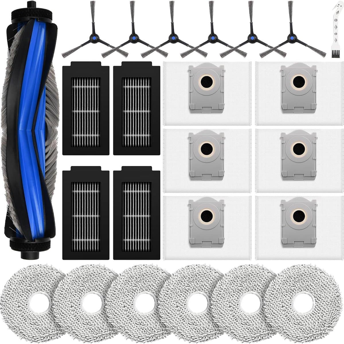 Compatibel accessoire set voor Ecovacs Deebot T50 Omni, T50 Pro Omni, T50 Omni Gen2, T50 Pro Omni Gen2 - 24 delig - 6 stofzuigerzakken, 6 wisdoeken, 4 hepa filters, 1 hoofdborstel, 6 zijborstels, 1 reinigingsborstel