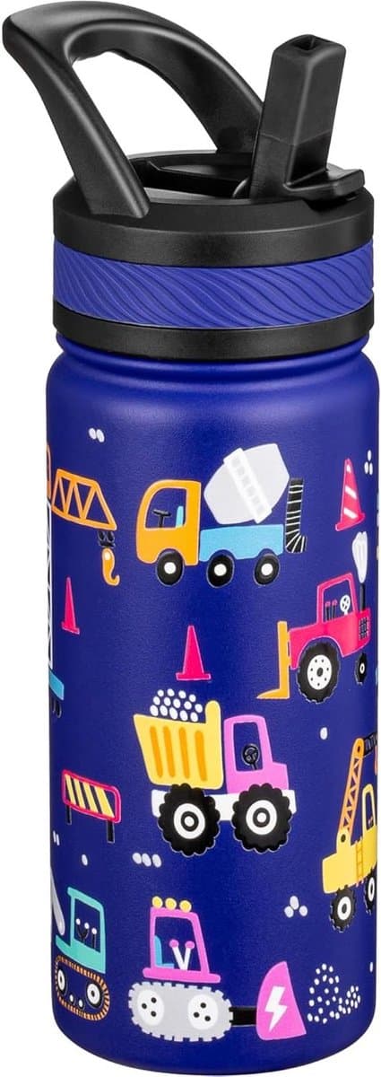 Geïsoleerde waterfles - Kinderfles rietje - Hydratatie onderweg - Dubbelwandig vacuüm - 550 ml - Blauw
